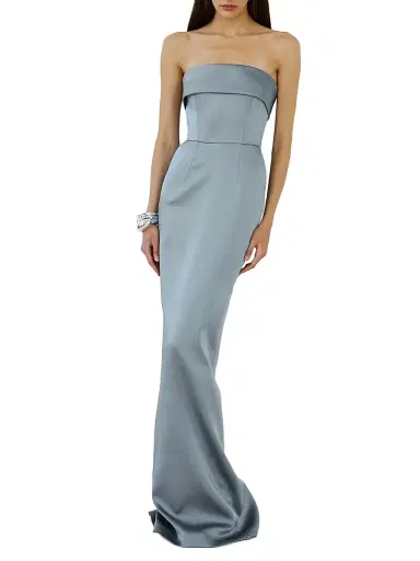 The New Arrivals Ilkyaz Ozel Women's Rhea Bosphorus Fog Satin Column Gown | Thumbnail 3 The New Arrivals Ilkyaz Ozel Women's Rhea Bosphorus Fog Satin Column Gown | Thumbnail 3