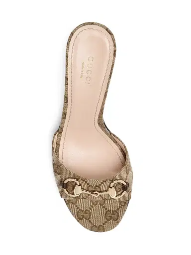 Gucci Women's Erin 85MM GG Canvas Horsebit Sandals - Beige Ebony Cocoa | Thumbnail 4 Gucci Women's Erin 85MM GG Canvas Horsebit Sandals - Beige Ebony Cocoa | Thumbnail 4