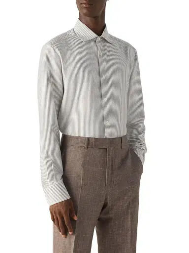 ZEGNA Men's Silk Shirt - Dark Taupe White | Thumbnail 2 ZEGNA Men's Silk Shirt - Dark Taupe White | Thumbnail 2