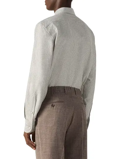 ZEGNA Men's Silk Shirt - Dark Taupe White | Thumbnail 3 ZEGNA Men's Silk Shirt - Dark Taupe White | Thumbnail 3