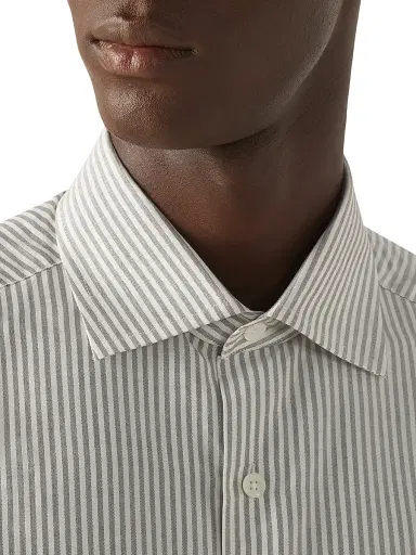 ZEGNA Men's Silk Shirt - Dark Taupe White | Thumbnail 4 ZEGNA Men's Silk Shirt - Dark Taupe White | Thumbnail 4