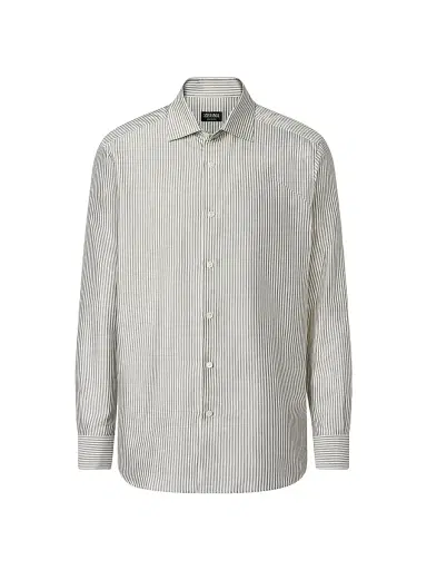 ZEGNA Men's Silk Shirt - Dark Taupe White | Thumbnail 1 ZEGNA Men's Silk Shirt - Dark Taupe White | Thumbnail 1
