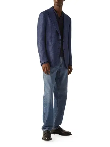 ZEGNA Men's Cashmere Silk and Linen Jacket - Blue | Thumbnail 6 ZEGNA Men's Cashmere Silk and Linen Jacket - Blue | Thumbnail 6