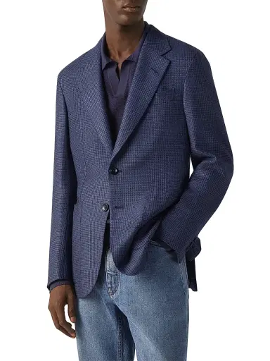 ZEGNA Men's Cashmere Silk and Linen Jacket - Blue | Thumbnail 1 ZEGNA Men's Cashmere Silk and Linen Jacket - Blue | Thumbnail 1