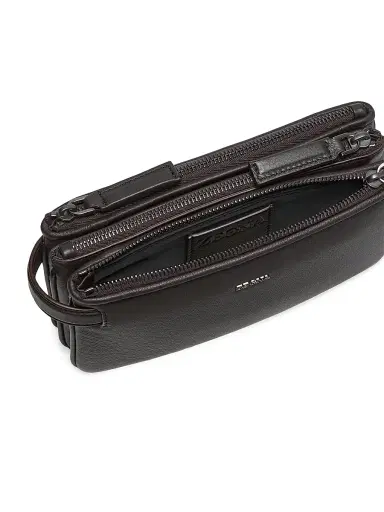 Zegna Men's Secondskin Leather Pouch - Dark Brown | Thumbnail 2 Zegna Men's Secondskin Leather Pouch - Dark Brown | Thumbnail 2