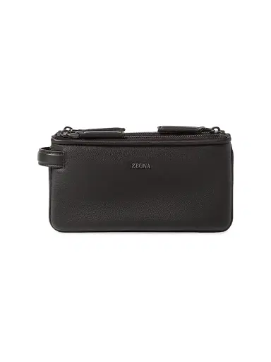 Zegna Men's Secondskin Leather Pouch - Dark Brown | Thumbnail 1 Zegna Men's Secondskin Leather Pouch - Dark Brown | Thumbnail 1