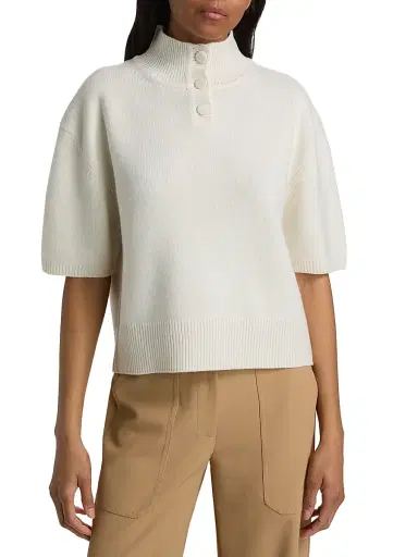 Brandon Maxwell Women's The Kinley Knit Crop Henley Sweater | Thumbnail 3 Brandon Maxwell Women's The Kinley Knit Crop Henley Sweater | Thumbnail 3