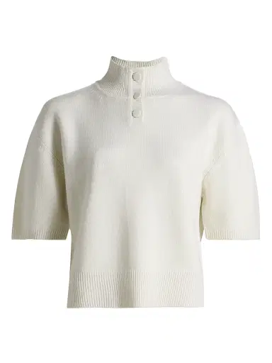 Brandon Maxwell Women's The Kinley Knit Crop Henley Sweater | Thumbnail 1 Brandon Maxwell Women's The Kinley Knit Crop Henley Sweater | Thumbnail 1