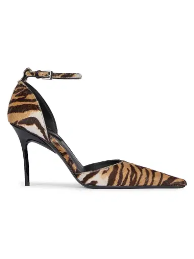 Alaïa Women's D'Orsay 90MM Tiger-Striped Calf Hair Stiletto Pumps - Naturel | Thumbnail 1 Alaïa Women's D'Orsay 90MM Tiger-Striped Calf Hair Stiletto Pumps - Naturel | Thumbnail 1