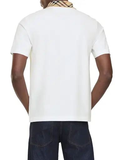 Burberry Men's Evan Check-Collar Cotton Polo Shirt - Chalk | Thumbnail 3 Burberry Men's Evan Check-Collar Cotton Polo Shirt - Chalk | Thumbnail 3