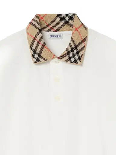 Burberry Men's Evan Check-Collar Cotton Polo Shirt - Chalk | Thumbnail 4 Burberry Men's Evan Check-Collar Cotton Polo Shirt - Chalk | Thumbnail 4