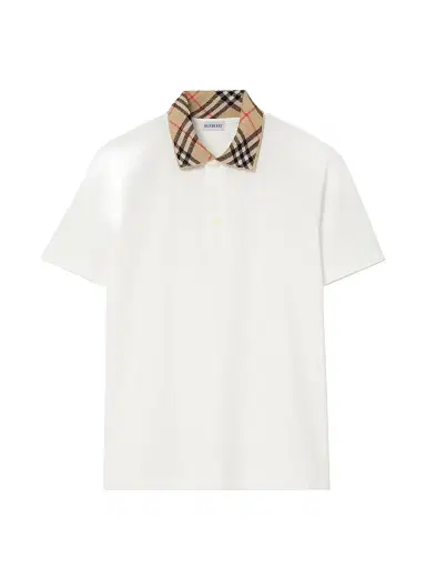 Burberry Men's Evan Check-Collar Cotton Polo Shirt - Chalk | Thumbnail 1 Burberry Men's Evan Check-Collar Cotton Polo Shirt - Chalk | Thumbnail 1
