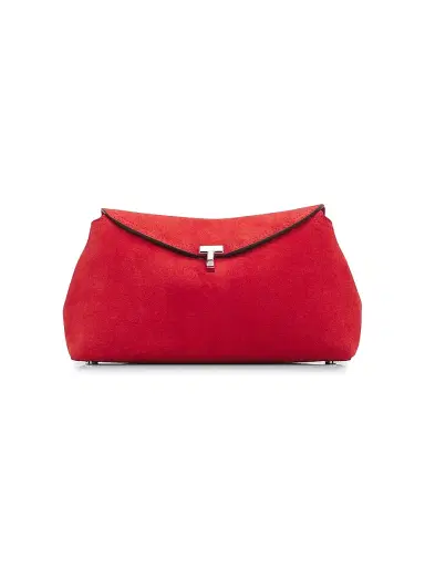 Toteme Women's T-Lock Suede Clutch - Red Suede | Thumbnail 1 Toteme Women's T-Lock Suede Clutch - Red Suede | Thumbnail 1