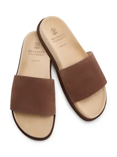 Brunello Cucinelli Men's Suede Slide Sandals - Tan - Size 13 | Thumbnail 4 Brunello Cucinelli Men's Suede Slide Sandals - Tan - Size 13 | Thumbnail 4