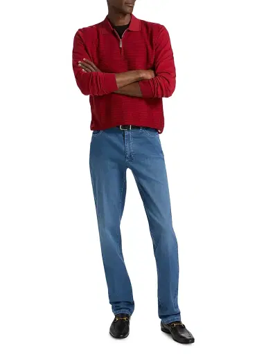 Stefano Ricci Men's Textured Silk-Cotton Quarter-Zip Polo Shirt - Red | Thumbnail 2 Stefano Ricci Men's Textured Silk-Cotton Quarter-Zip Polo Shirt - Red | Thumbnail 2