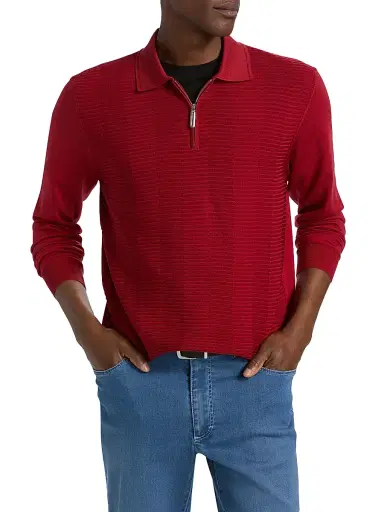 Stefano Ricci Men's Textured Silk-Cotton Quarter-Zip Polo Shirt - Red | Thumbnail 3 Stefano Ricci Men's Textured Silk-Cotton Quarter-Zip Polo Shirt - Red | Thumbnail 3