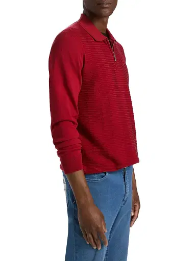 Stefano Ricci Men's Textured Silk-Cotton Quarter-Zip Polo Shirt - Red | Thumbnail 4 Stefano Ricci Men's Textured Silk-Cotton Quarter-Zip Polo Shirt - Red | Thumbnail 4