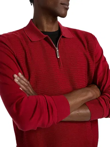 Stefano Ricci Men's Textured Silk-Cotton Quarter-Zip Polo Shirt - Red | Thumbnail 6 Stefano Ricci Men's Textured Silk-Cotton Quarter-Zip Polo Shirt - Red | Thumbnail 6