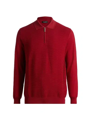 Stefano Ricci Men's Textured Silk-Cotton Quarter-Zip Polo Shirt - Red | Thumbnail 1 Stefano Ricci Men's Textured Silk-Cotton Quarter-Zip Polo Shirt - Red | Thumbnail 1