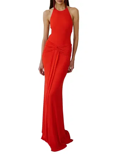 The New Arrivals Ilkyaz Ozel Women's Euphorie Amberica Gathered Jersey Gown - Amberica | Thumbnail 3 The New Arrivals Ilkyaz Ozel Women's Euphorie Amberica Gathered Jersey Gown - Amberica | Thumbnail 3