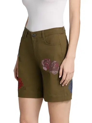 Cinq à Sept Women's Betsy Heatset Roses Bermuda Shorts - Dark Olive Multi - Size 12 | Thumbnail 4 Cinq à Sept Women's Betsy Heatset Roses Bermuda Shorts - Dark Olive Multi - Size 12 | Thumbnail 4