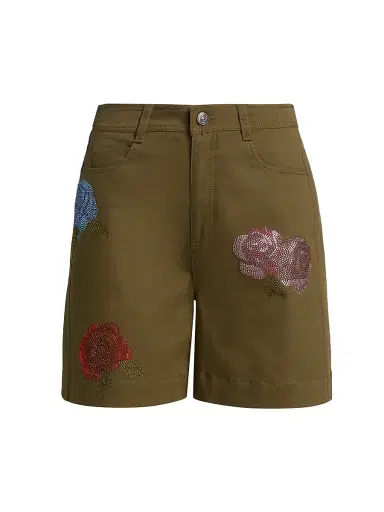 Cinq à Sept Women's Betsy Heatset Roses Bermuda Shorts - Dark Olive Multi - Size 12 | Thumbnail 1 Cinq à Sept Women's Betsy Heatset Roses Bermuda Shorts - Dark Olive Multi - Size 12 | Thumbnail 1
