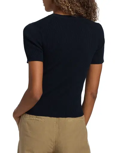 Nili Lotan Women's Dorset Rib-Knit Cotton Short-Sleeve Sweater - Dark Navy | Thumbnail 5 Nili Lotan Women's Dorset Rib-Knit Cotton Short-Sleeve Sweater - Dark Navy | Thumbnail 5