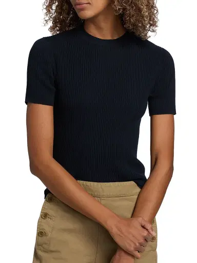 Nili Lotan Women's Dorset Rib-Knit Cotton Short-Sleeve Sweater - Dark Navy | Thumbnail 6 Nili Lotan Women's Dorset Rib-Knit Cotton Short-Sleeve Sweater - Dark Navy | Thumbnail 6