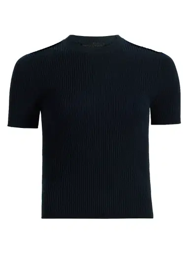 Nili Lotan Women's Dorset Rib-Knit Cotton Short-Sleeve Sweater - Dark Navy | Thumbnail 1 Nili Lotan Women's Dorset Rib-Knit Cotton Short-Sleeve Sweater - Dark Navy | Thumbnail 1