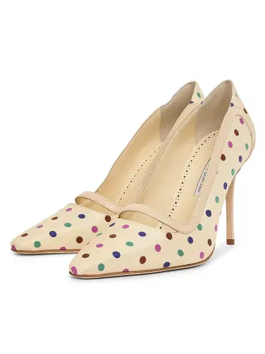 Manolo Blahnik Women's 105MM Polka Dot Silk Stiletto Pumps - Cream Multi | Thumbnail 2 Manolo Blahnik Women's 105MM Polka Dot Silk Stiletto Pumps - Cream Multi | Thumbnail 2