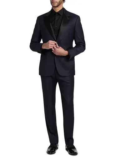 Emporio Armani Men's Solid Stretch-Virgin Wool Tuxedo - Navy - Size 46 | Thumbnail 2 Emporio Armani Men's Solid Stretch-Virgin Wool Tuxedo - Navy - Size 46 | Thumbnail 2