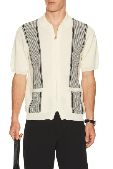 Beams Plus Zip Knit Polo Stripe | Thumbnail 1 Beams Plus Zip Knit Polo Stripe | Thumbnail 1
