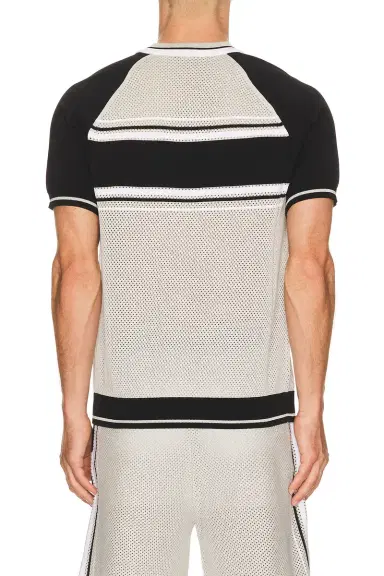 Casablanca Metallic Mesh Stripe Zip Polo | Thumbnail 4 Casablanca Metallic Mesh Stripe Zip Polo | Thumbnail 4