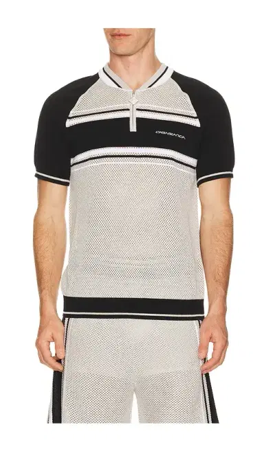 Casablanca Metallic Mesh Stripe Zip Polo | Thumbnail 1 Casablanca Metallic Mesh Stripe Zip Polo | Thumbnail 1