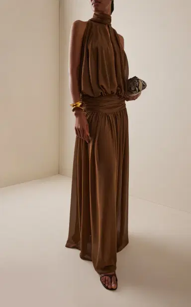 DE LA VALI Cruz Crepe Tie-Neck Maxi Dress | Thumbnail 3 DE LA VALI Cruz Crepe Tie-Neck Maxi Dress | Thumbnail 3