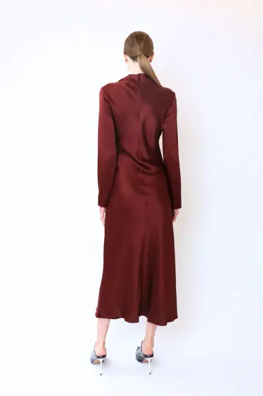 LAPOINTE Satin Draped Neck Bias Dress With Slit | Thumbnail 2 LAPOINTE Satin Draped Neck Bias Dress With Slit | Thumbnail 2