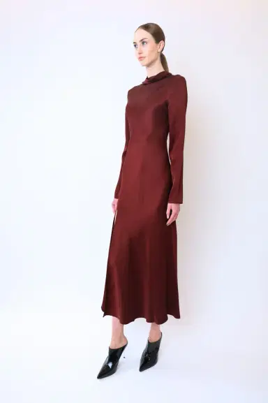 LAPOINTE Satin Draped Neck Bias Dress With Slit | Thumbnail 3 LAPOINTE Satin Draped Neck Bias Dress With Slit | Thumbnail 3