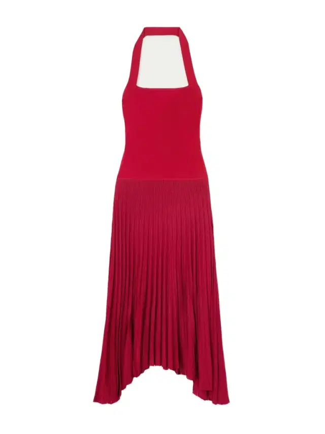 Ribbed Stretch-knit And Plissé Halterneck Maxi Dress Ribbed Stretch-knit And Plissé Halterneck Maxi Dress