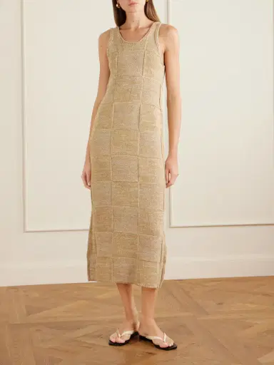 Auralee Paneled Cotton And Linen-blend Knitted Midi Dress | Thumbnail 2 Auralee Paneled Cotton And Linen-blend Knitted Midi Dress | Thumbnail 2