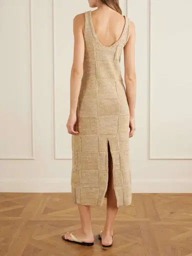 Auralee Paneled Cotton And Linen-blend Knitted Midi Dress | Thumbnail 3 Auralee Paneled Cotton And Linen-blend Knitted Midi Dress | Thumbnail 3