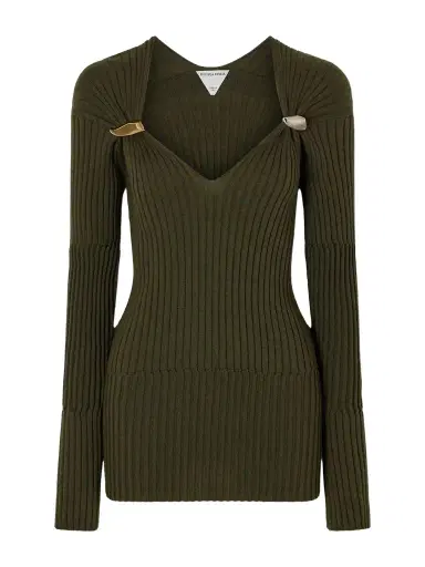 Bottega Veneta Embellished Ribbed Cashmere And Silk-blend Sweater | Thumbnail 1 Bottega Veneta Embellished Ribbed Cashmere And Silk-blend Sweater | Thumbnail 1