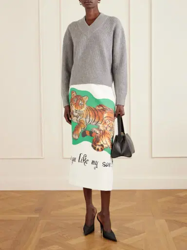 Brandon Maxwell Mercer Printed Satin Midi Skirt | Thumbnail 2 Brandon Maxwell Mercer Printed Satin Midi Skirt | Thumbnail 2