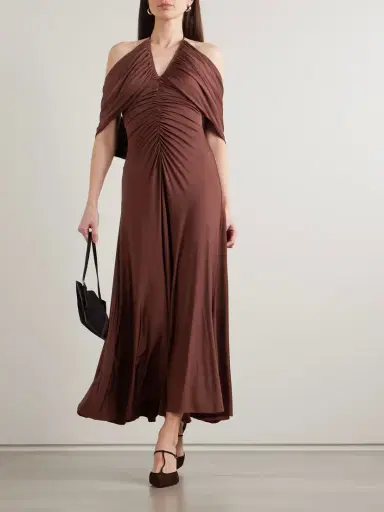 Self-Portrait Off-the-shoulder Draped Stretch-jersey Midi Dress | Thumbnail 2 Self-Portrait Off-the-shoulder Draped Stretch-jersey Midi Dress | Thumbnail 2