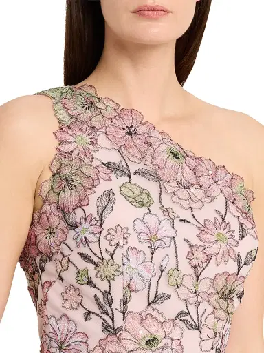 Teri Jon by Rickie Freeman Women's Floral-Embroidered One-Shoulder Tulle Gown - Blush Multi - Size 18 | Thumbnail 5 Teri Jon by Rickie Freeman Women's Floral-Embroidered One-Shoulder Tulle Gown - Blush Multi - Size 18 | Thumbnail 5