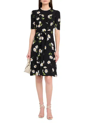 Teri Jon by Rickie Freeman Women's Imitation Pearl-Neck Daisy Crepe Above-The-Knee Dress - Black Multi | Thumbnail 2 Teri Jon by Rickie Freeman Women's Imitation Pearl-Neck Daisy Crepe Above-The-Knee Dress - Black Multi | Thumbnail 2