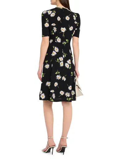 Teri Jon by Rickie Freeman Women's Imitation Pearl-Neck Daisy Crepe Above-The-Knee Dress - Black Multi | Thumbnail 4 Teri Jon by Rickie Freeman Women's Imitation Pearl-Neck Daisy Crepe Above-The-Knee Dress - Black Multi | Thumbnail 4