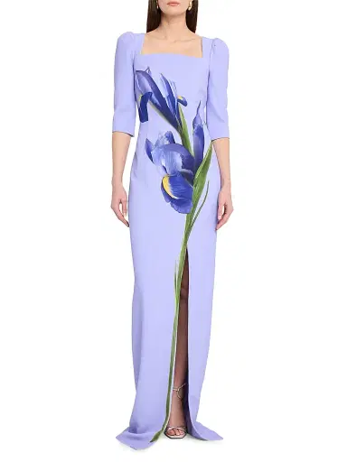 Teri Jon by Rickie Freeman Women's Iris Print Crepe Column Gown | Thumbnail 2 Teri Jon by Rickie Freeman Women's Iris Print Crepe Column Gown | Thumbnail 2