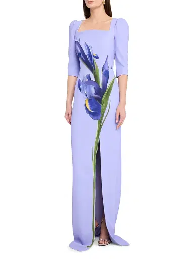 Teri Jon by Rickie Freeman Women's Iris Print Crepe Column Gown | Thumbnail 3 Teri Jon by Rickie Freeman Women's Iris Print Crepe Column Gown | Thumbnail 3