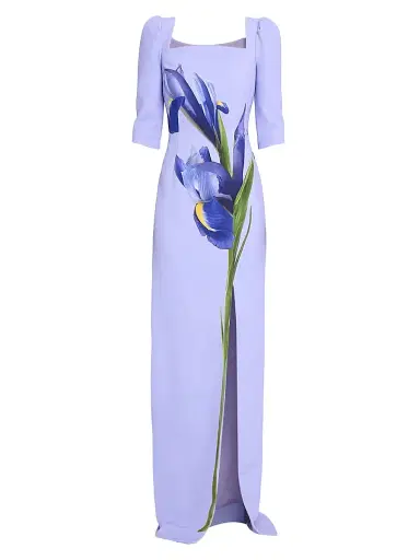 Teri Jon by Rickie Freeman Women's Iris Print Crepe Column Gown | Thumbnail 1 Teri Jon by Rickie Freeman Women's Iris Print Crepe Column Gown | Thumbnail 1