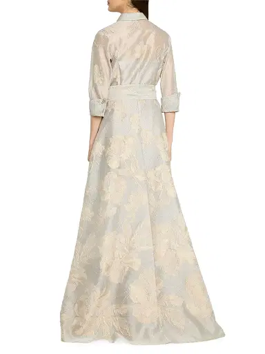 Teri Jon by Rickie Freeman Women's Floral Metallic Jacquard Shirtdress Gown - Plat Gold - Size 16 | Thumbnail 4 Teri Jon by Rickie Freeman Women's Floral Metallic Jacquard Shirtdress Gown - Plat Gold - Size 16 | Thumbnail 4